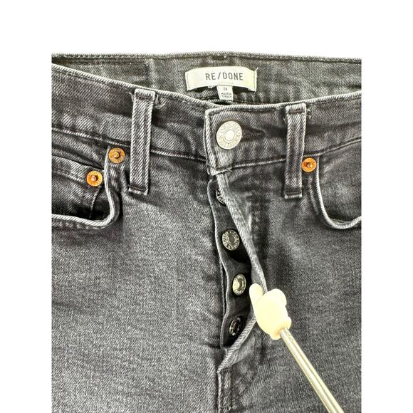 Re/Done 70s Stove Pipe Jeans Faded Black 24 Button Fly Raw Hem High Waist Crop - Picture 9 of 13